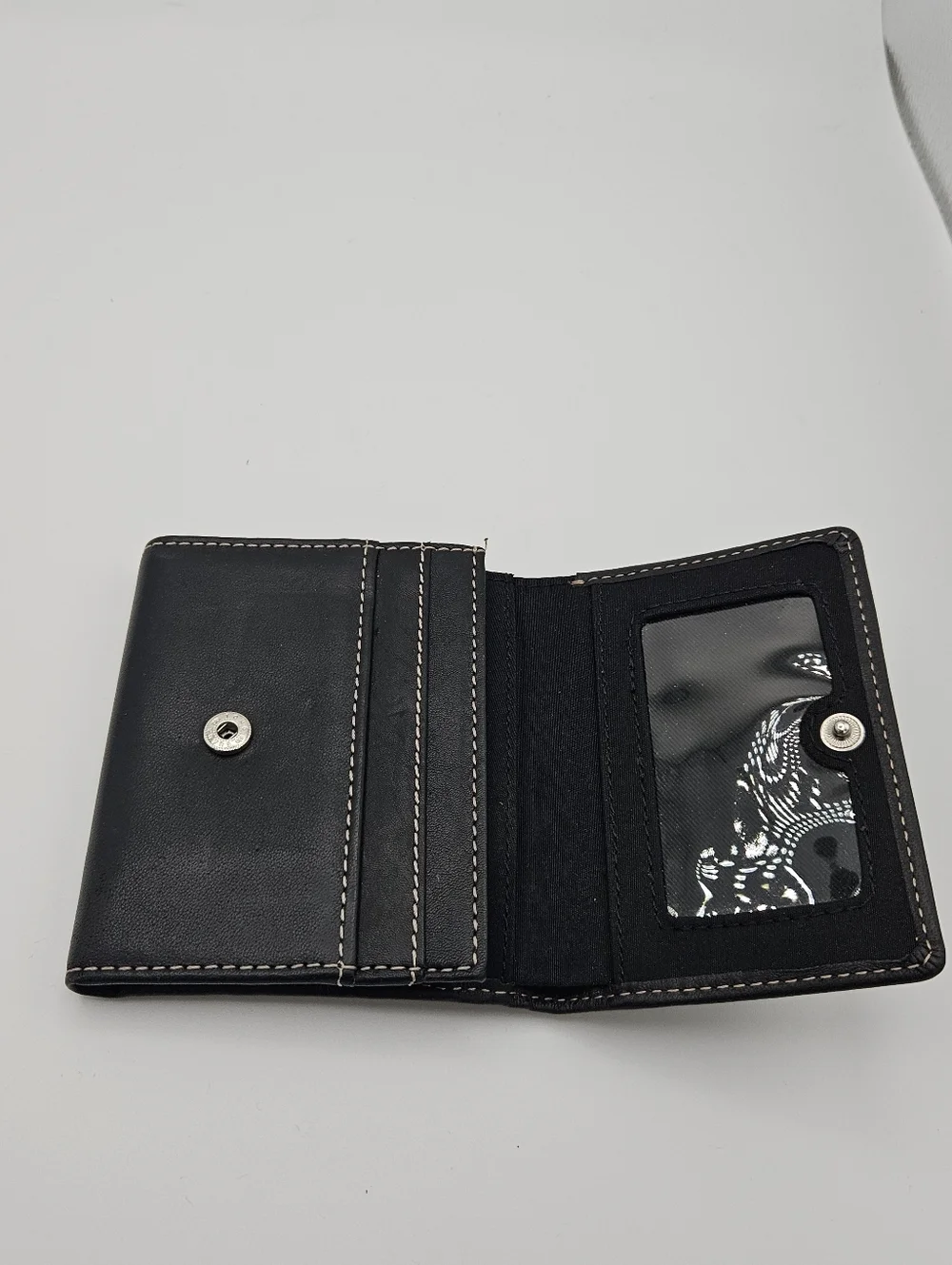 Black genuine leather trifold wallet